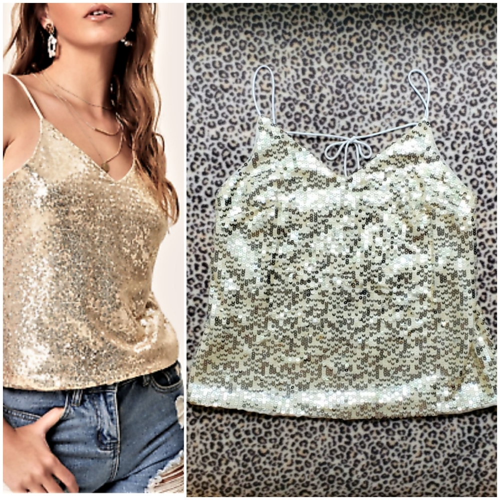 F&F Cream/Silver Sequin Embellished Tank Top Sz.10